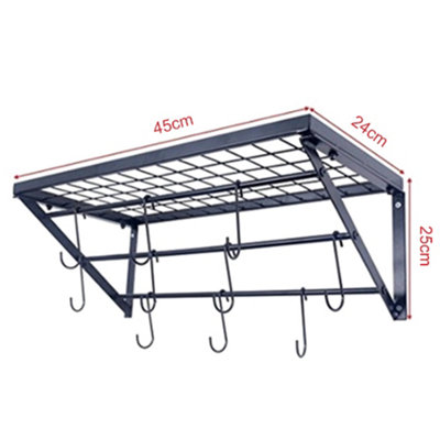 Kitchen Metal Shelves Saucepan Pan Pot Rack Storage Shelf with 10 Hooks ...