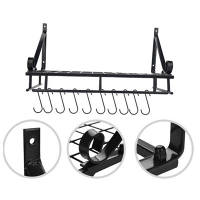 Kitchen Metal Shelves Saucepan Pan Pot Rack Storage Shelf with 10 Hooks ...