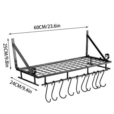 Kitchen Metal Shelves Saucepan Pan Pot Rack Storage Shelf with 10 Hooks ...
