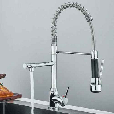 Kitchen Mixer Tap Chrome Pull Out Dual Spout Spray Monobloc Single Lever
