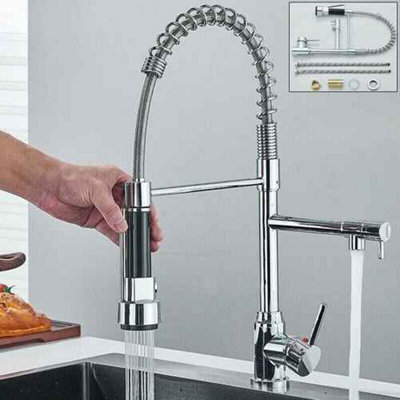 Kitchen Mixer Tap Chrome Pull Out Dual Spout Spray Monobloc Single Lever