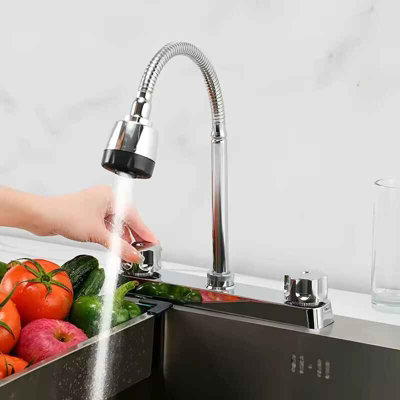 Kitchen Mixer Tap with Dual Handles and 360degree Spout