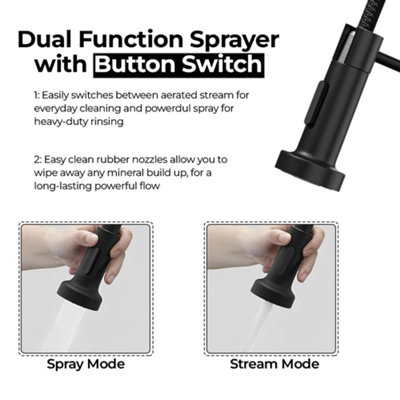 Kitchen Mixer Tap with Pull Out Spray, Matt Black Single Lever High Arc ...