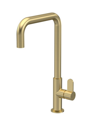 Kitchen Mono Mixer Tap with 1 Lever Handle, 361mm - Brushed Brass
