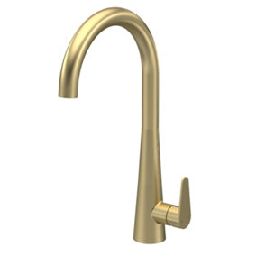 Kitchen Mono Mixer Tap with 1 Lever Handle, 398mm - Brushed Brass