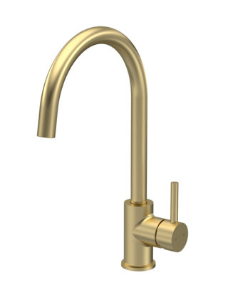 Kitchen Mono Mixer Tap with 1 Lever Handle, 436mm - Brushed Brass