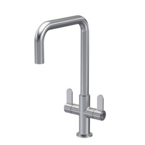 Kitchen Mono Mixer Tap with 2 Lever Handles, 361mm - Brushed Nickel