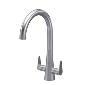 Kitchen Mono Mixer Tap with 2 Lever Handles, 398mm - Brushed Nickel