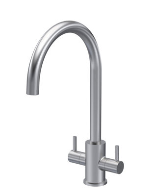 Kitchen Mono Mixer Tap with 2 Lever Handles, 436mm - Brushed Nickel