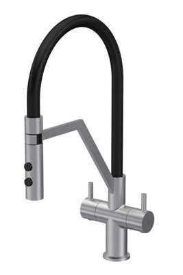 Kitchen Mono Mixer Tap with 2 Lever Handles, 436mm - Brushed Nickel