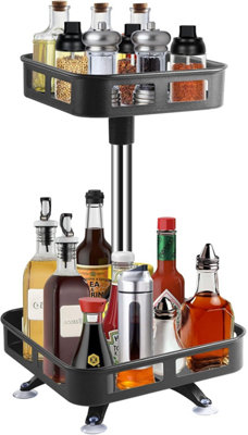 Kitchen Organizer 2 Tier Lazy Susan Turntable 360 Rotating Spice Rack Black