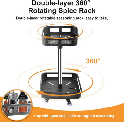 Kitchen Organizer 2 Tier Lazy Susan Turntable 360 Rotating Spice Rack Black