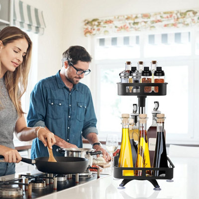 Kitchen Organizer 2 Tier Lazy Susan Turntable 360 Rotating Spice Rack Black
