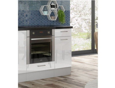 Kitchen Oven Cabinet 600mmCupboard Base Housing 60cm Door White Gloss/Grey Ella