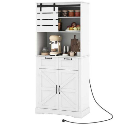 Kitchen Pantry Cabinet with Power Outlet Tall Coffee Bar Cabinet with ...