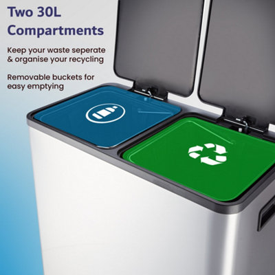 VonHaus Kitchen Bin, 60L Double Recycling Bin for Kitchen