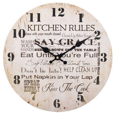 Kitchen Rules Wall Clock. Diameter 34 cm