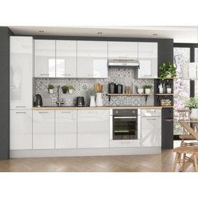 Kitchen Set 9 Units Larder + Oven Housing Soft Close 2.8m White Gloss Grey Ella