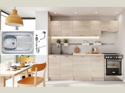 Kitchen Set Cabinets Set Sonoma Oak Base Wall 7 Units Worktop with Reversible Sink Nela