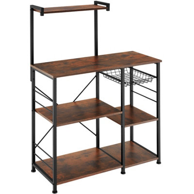 Kitchen shelf Crawley - 6 shelves & basket - Industrial wood dark, rustic