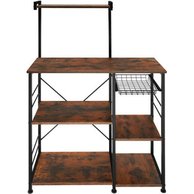 Kitchen shelf Crawley - 6 shelves & basket - Industrial wood dark, rustic