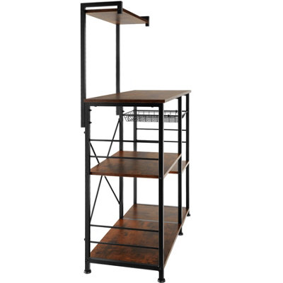 Kitchen shelf Crawley - 6 shelves & basket - Industrial wood dark, rustic