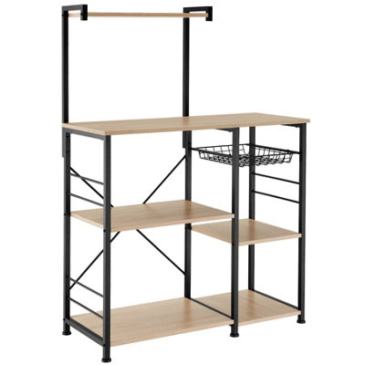 Kitchen shelf Crawley - 6 shelves & basket - industrial wood light, oak Sonoma