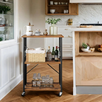 Kitchen Shelf on Wheels, Serving Trolley with 3 Shelves, Microwave ...