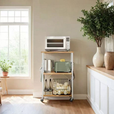 Kitchen Shelf on Wheels, Serving Trolley with 3 Shelves, Microwave ...