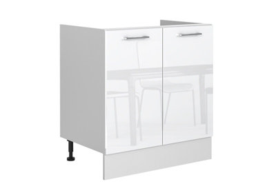 Kitchen Sink Cabinet Cupboard Under Sink Base 800mm Unit Soft Close White Gloss / Grey Ella