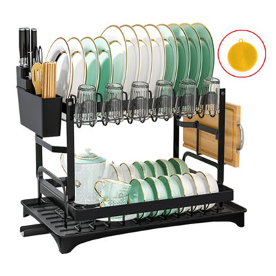 Kitchen Sink Dish Drainer Rack Drip Tray Cutlery Holder Plate Rack-2 Tier