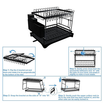 Kitchen Sink Dish Drainer Rack Drip Tray Cutlery Holder Plate Rack-2 Tier
