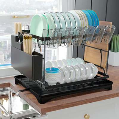 Kitchen Sink Dish Drainer Rack Drip Tray Cutlery Holder Plate Rack-2 Tier
