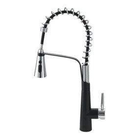 Kitchen Sink Mixer Tap, Spring Kitchen Faucet with Pull Down Sprayer, 3 Spray Modes Kitchen Tap (Black and Chrome)