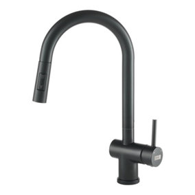 Kitchen Sink Mixer Tap with Pull Down Sprayer Matte Black, Single Handle High Arc Pull Out Kitchen Taps