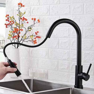 Kitchen Sink Mono Mixer Tap Pull-Out Spray Single Lever black