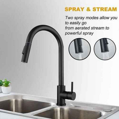 Kitchen Sink Mono Mixer Tap Pull-Out Spray Single Lever black