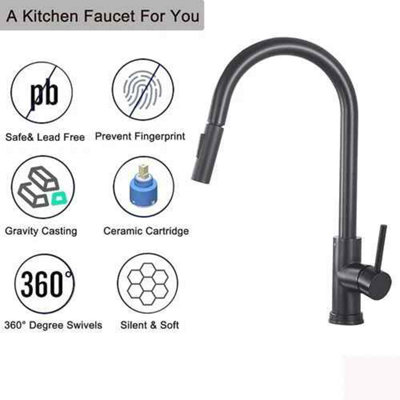 Kitchen Sink Mono Mixer Tap Pull-Out Spray Single Lever black