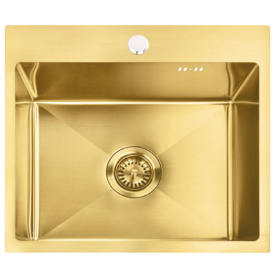 Rea Ceramic Bathroom Sink - Countertop Mount, White & Gold, Ø355mm X 135mm, Modern Round Basin-554311