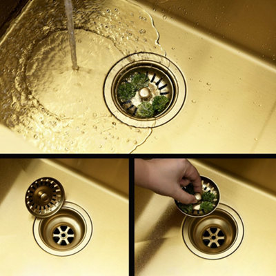 Rea Ceramic Bathroom Sink - Countertop Mount, White & Gold, Ø355mm X 135mm, Modern Round Basin-554311