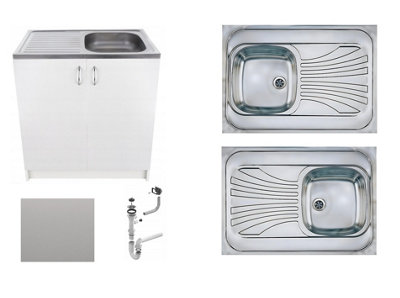 Kitchen Sink Single Bowl Sit On with Drainer Stainless Steel 800 x 600 mm Prima