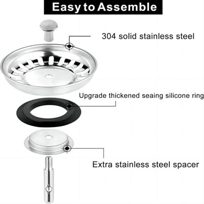 Kitchen Sink Strainer Plug 2PCS, Stainless Steel Sink Plug Replacet for ...
