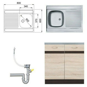 Kitchen Sink Unit Base Cupboard 80cm 800mm Oak & Wenge Cabinet Franke Junona