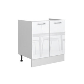 Kitchen Sink Unit Cabinet Cupboard Base 800mm Soft Close White Gloss/Grey Ella