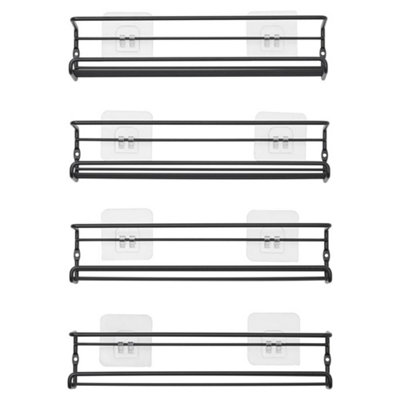 Kitchen Spice Rack Set of 4 Wall Mount Metal Wire Storage Shelf Spice ...