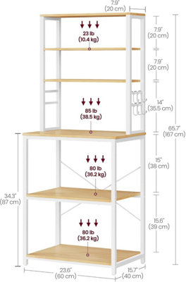 Kitchen Storage Rack,Baker's Rack, Total 6 Shelves And 6 Hooks, For ...