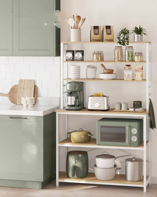 Kitchen Storage Rack, Coffee Bar, Total 6 Shelves and 6 Hooks, for ...
