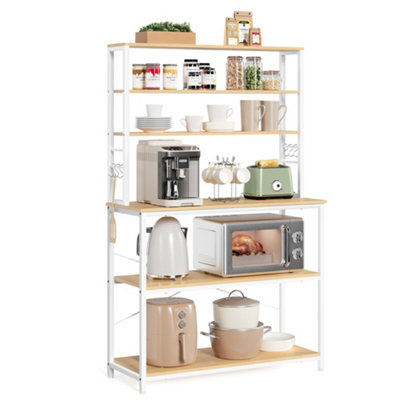 Kitchen Storage Rack, Coffee Bar, Total 6 Shelves and 6 Hooks, for ...