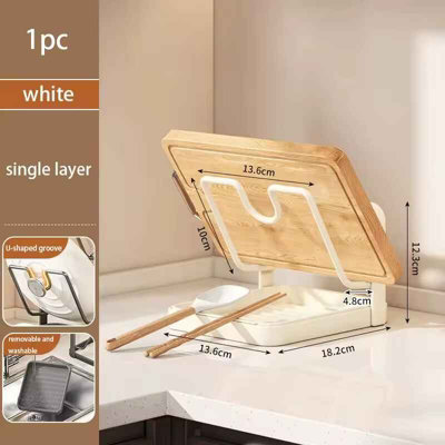 Kitchen Storage Rack, Pot Lid Spatula Cutting Board Holder, White, Single Tier