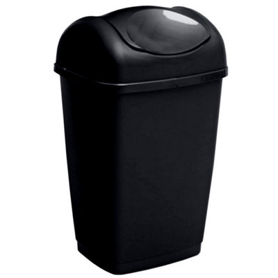 Kitchen Swing Bin Plastic Waste Paper Rubbish Recycle Bin Home Office Kitchen Room Dustbin Black - 50L